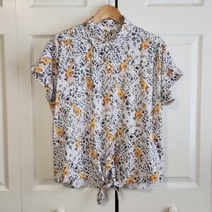 Jane + Delancey Women's Giraffe Print Button Front Top Size XL Tie‎ Waist Animal